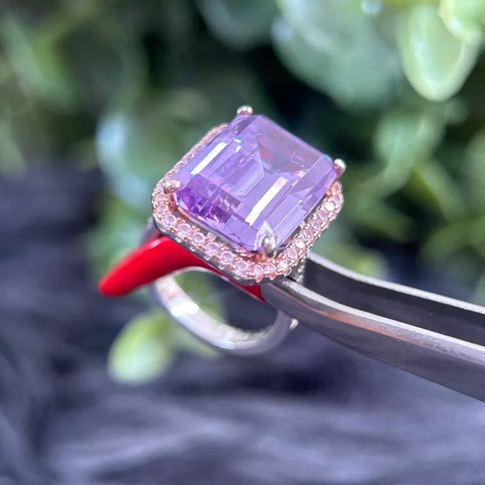 Amethyst Colored with Pink Cz Silver 925‎ Ring